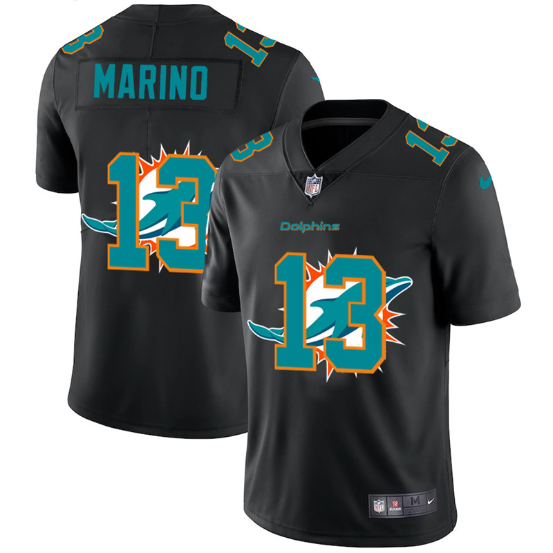 Men's Miami Dolphins #13 Dan Marino Black Shadow Logo Limited Stitched Jersey